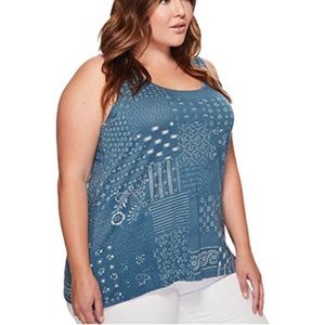 NEW! Lucky Brand Blue Printed Keyhole Top Sz 2X **